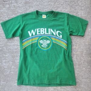 Vintage 80s‎ Velva Sheen Webling Green Baby Tee, Rainbow Owl Hawaii School, S